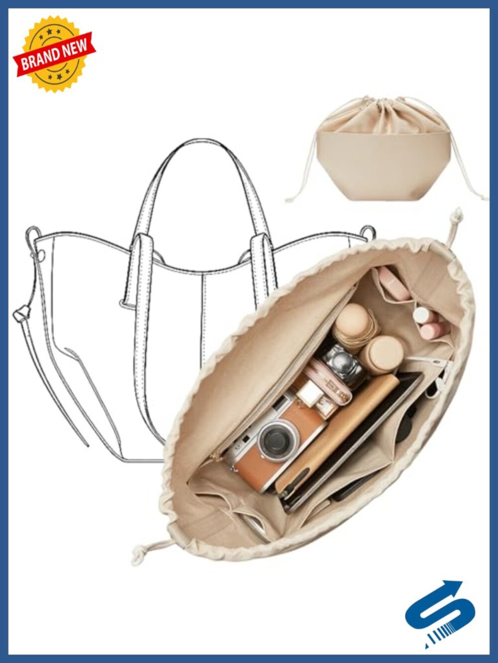 Canvas Purse Organizer Insert for Cyme Mini, 8 Compartments with YKK Zipper